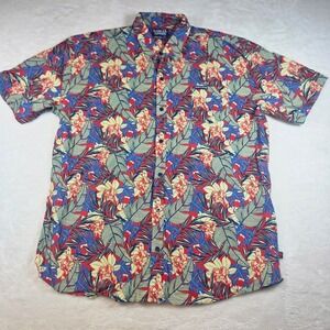 Samuel Adams Mens 3XL Tropical Beer Mug Print Button Down Shirt Red Blue Yellow